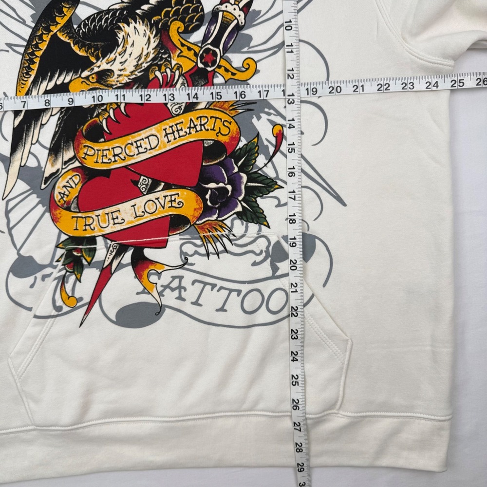 Ed Hardy Mens Eagle Pierced Hearts Tattoo Graphic Print Hoodie Cream XL NWT - Picture 7 of 7